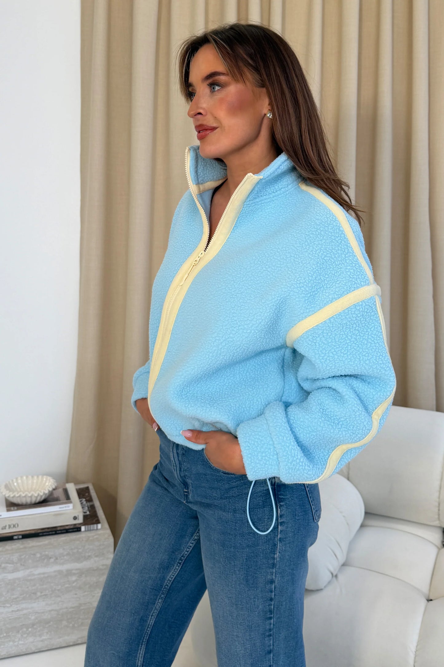 Lulu Contrast Binding Full Zip Fleece Sky Blue