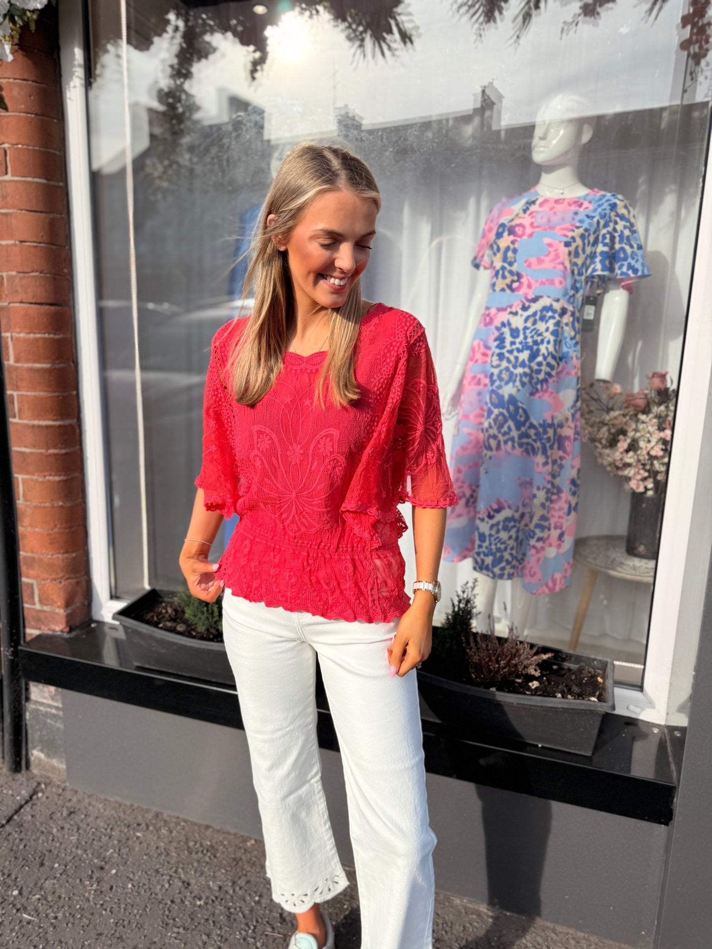 Floral Lace Butterfly Sleeve Blouse