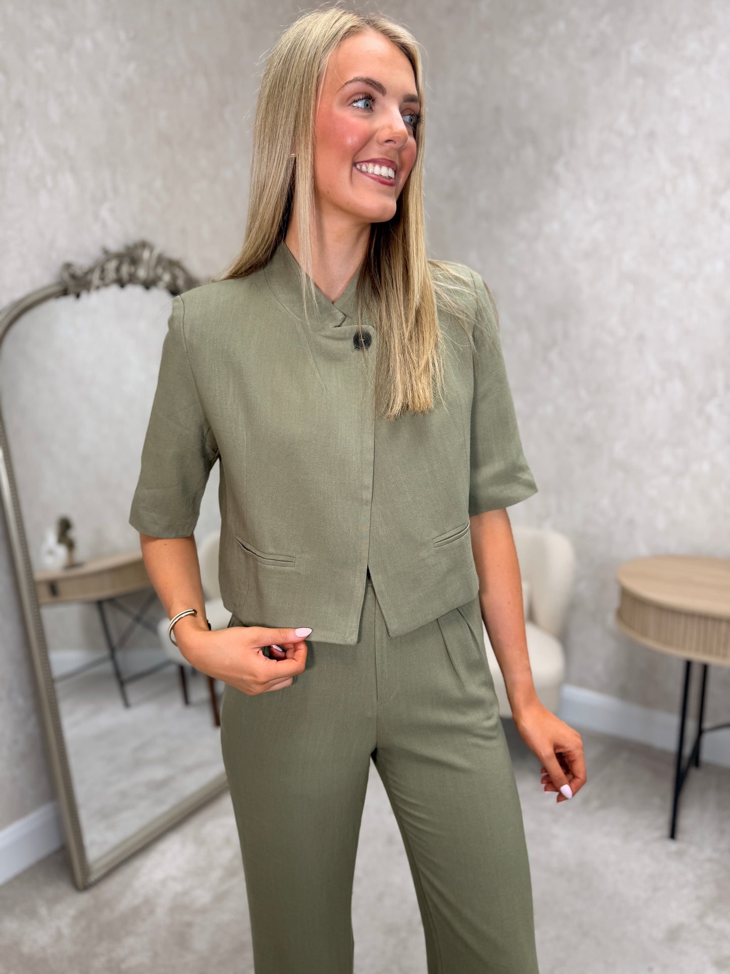KHAKI Asymmetric Blazer Trousers Co ord