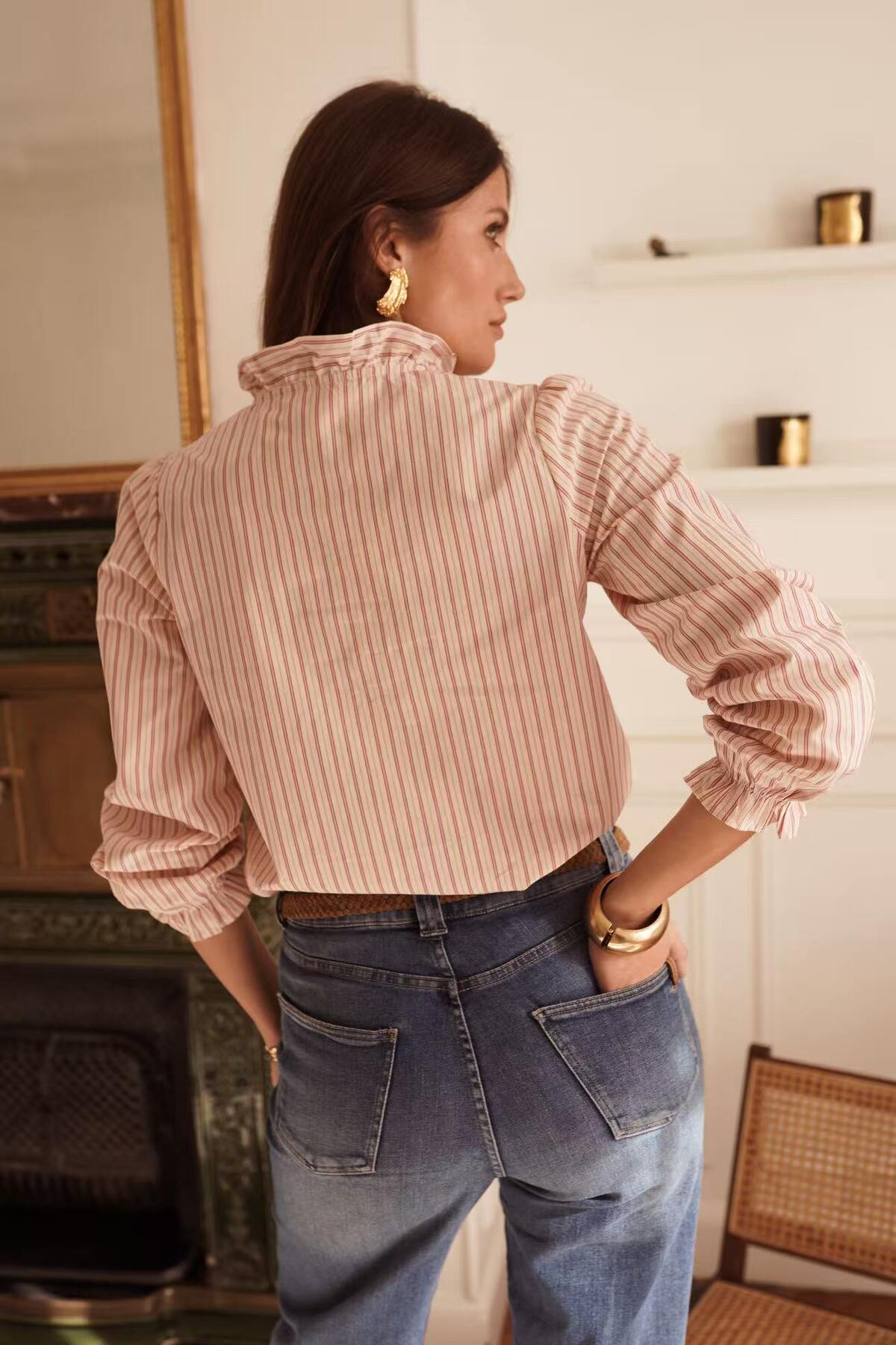 Striped Ruffle Blouse Pink