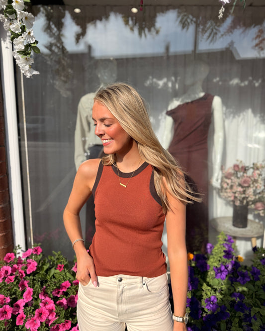 Contrast Ribbed Tank Top Caramel