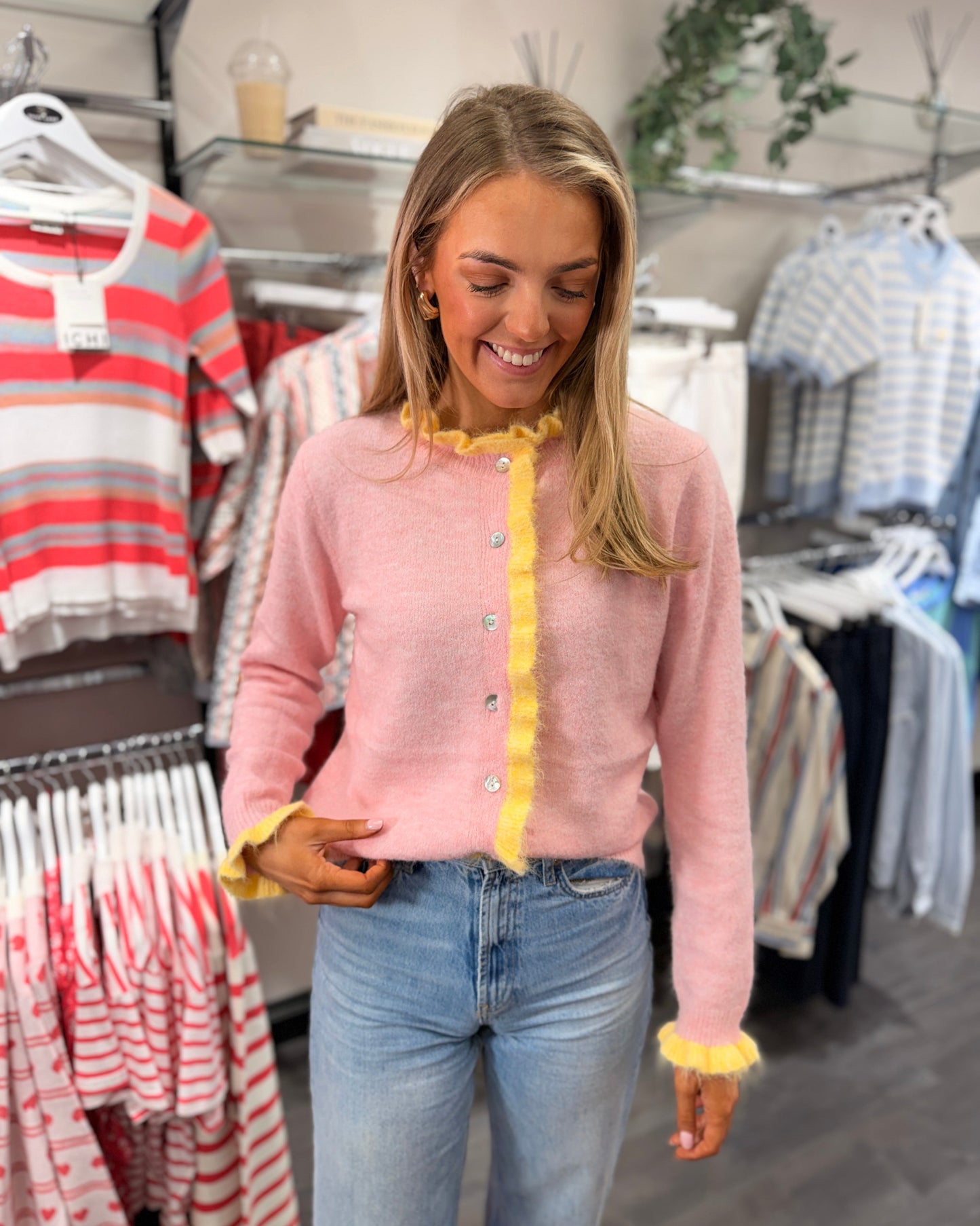 Frill Cardigan Pink Lemon 2000