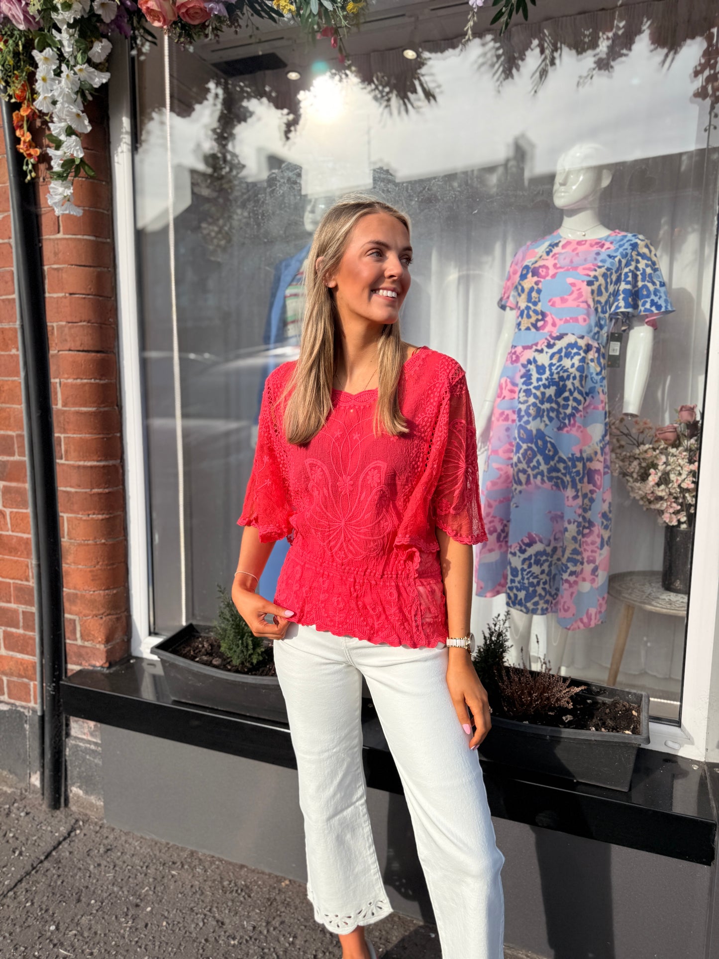 Floral Lace Butterfly Sleeve Blouse