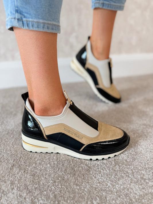 Cream/Black Zip Trainer