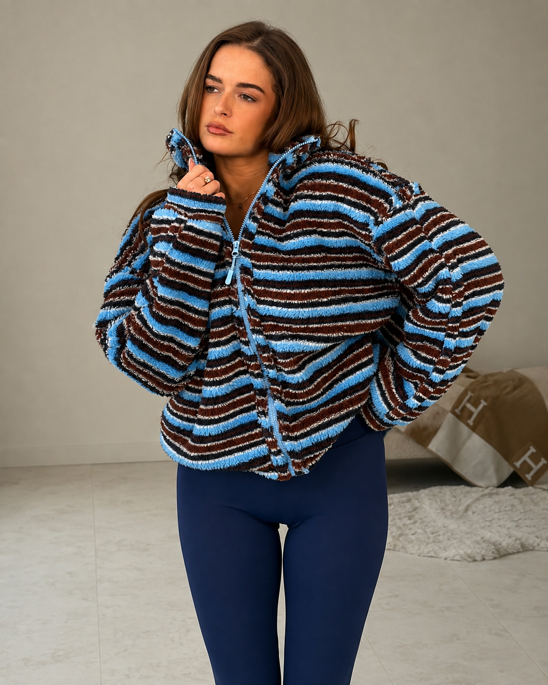 Lulu Contrast Full Zip Stripe Fleece Blue