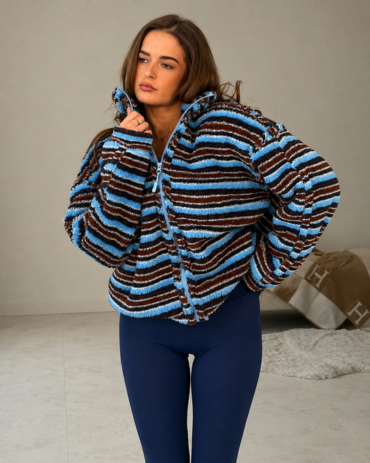 Lulu Contrast Full Zip Stripe Fleece Blue
