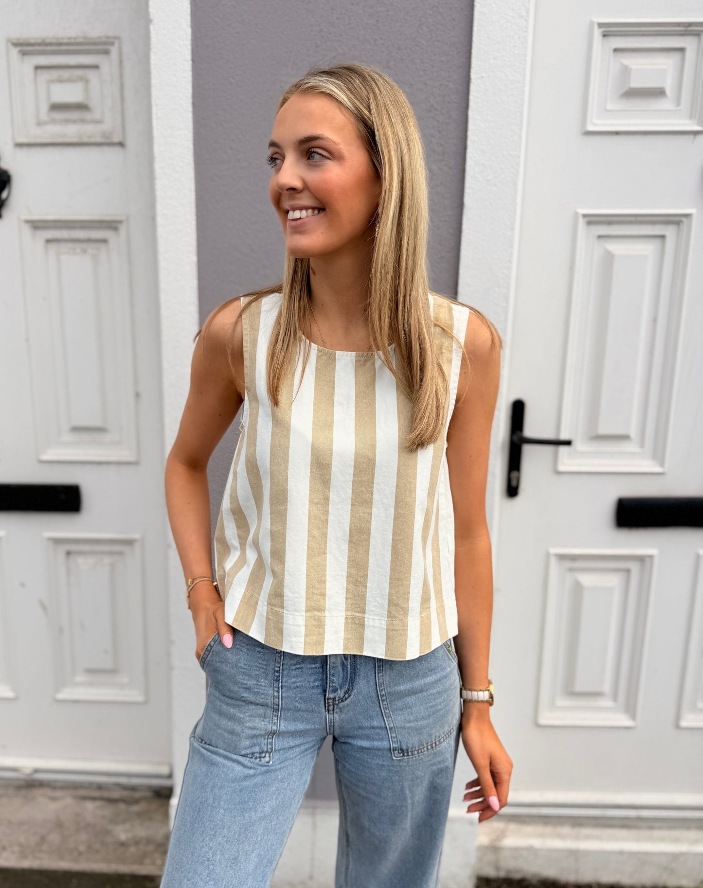 Beige Striped Top
