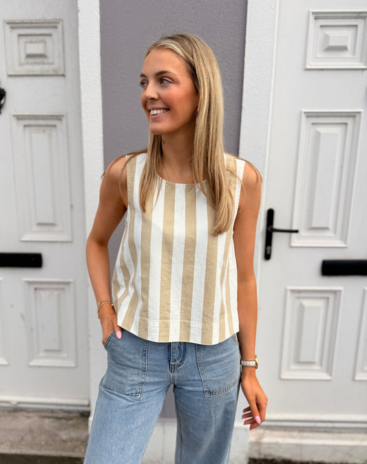 Beige Striped Top