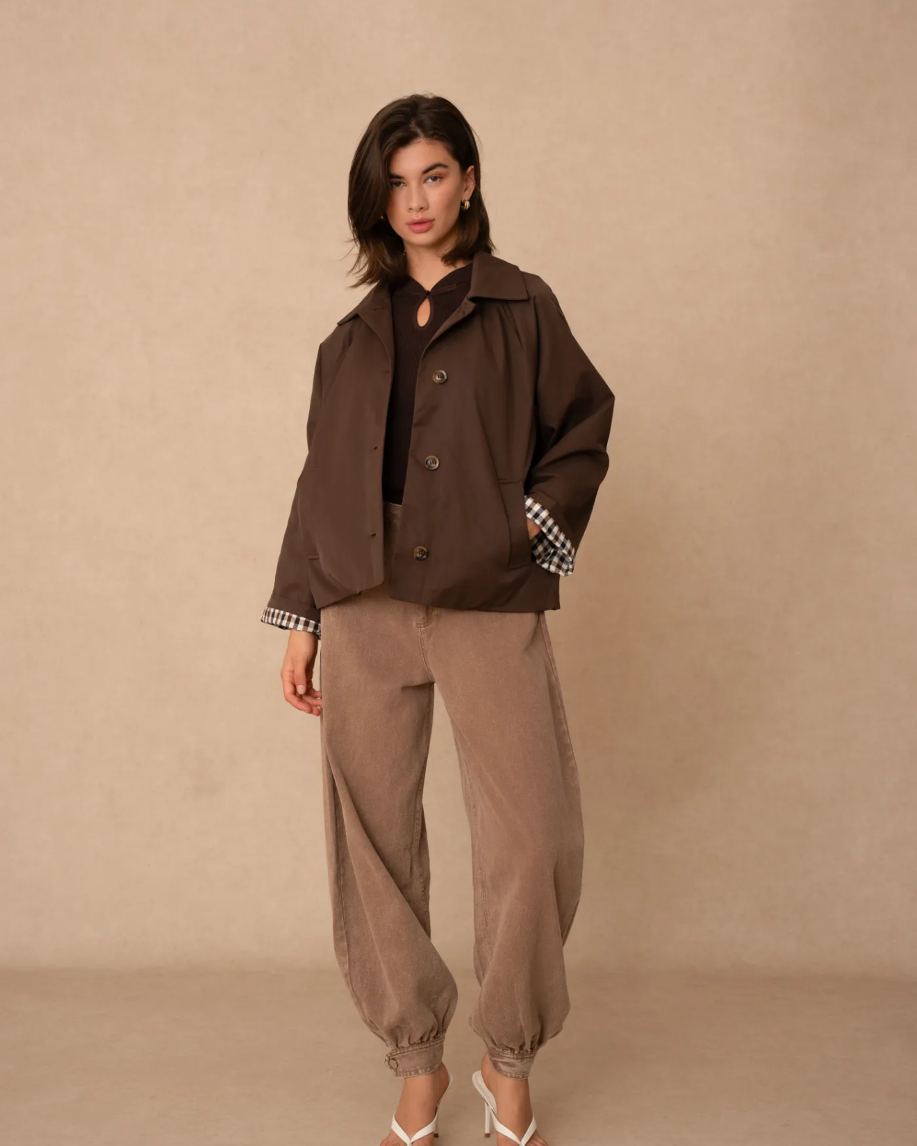 Short Trench Coat Brown