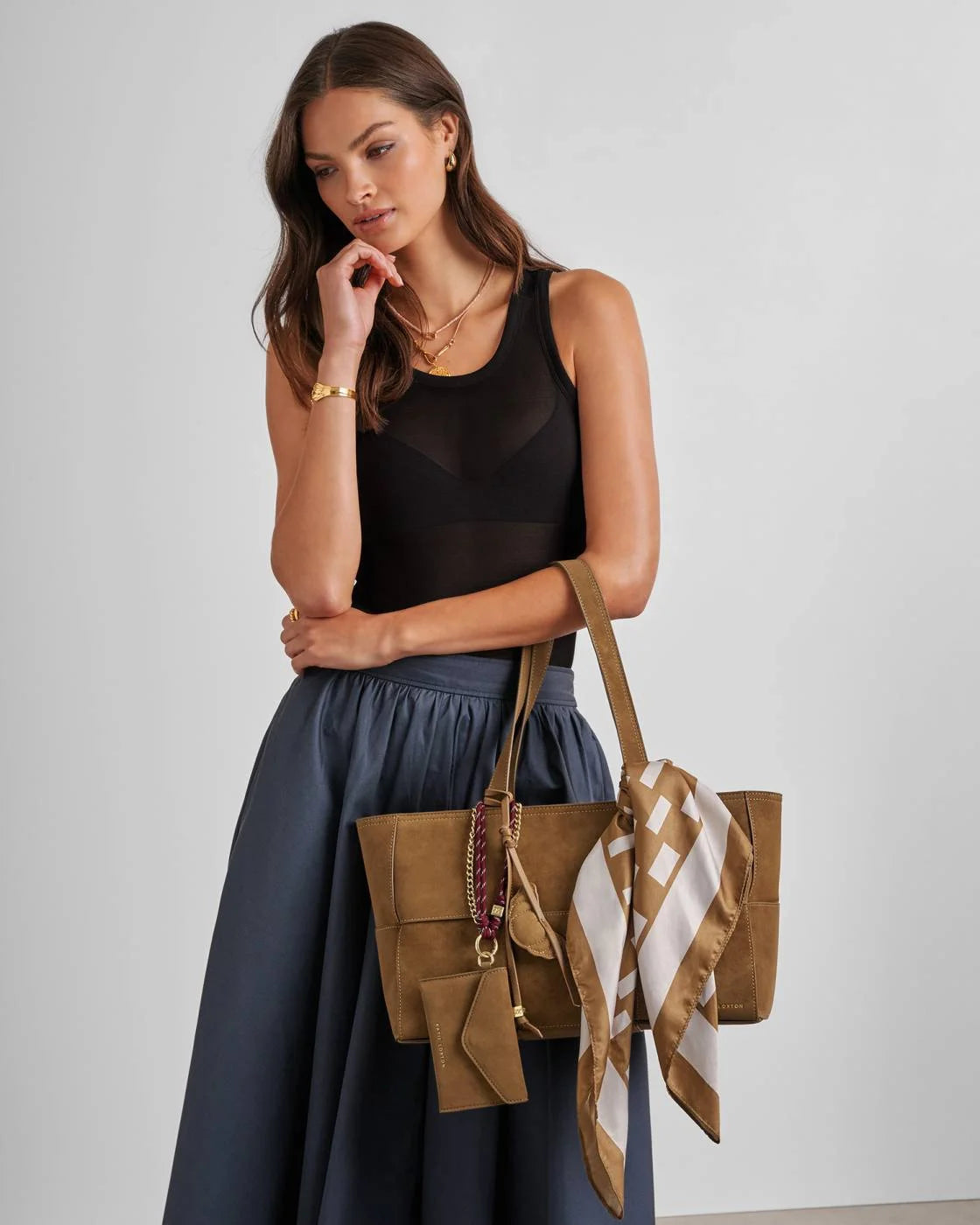 KLB4472 TAYA woven suedette tote bag caramel suedette