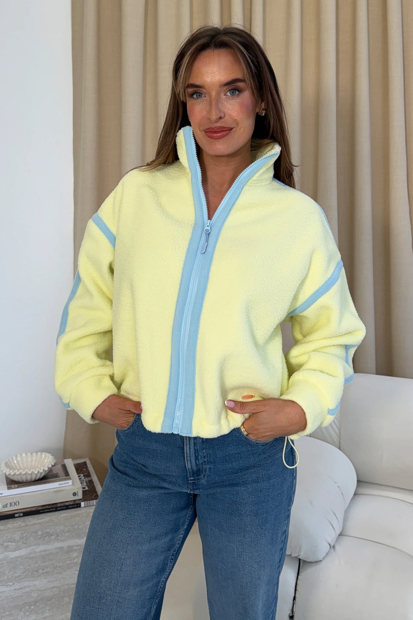 Lulu Contrast Binding Full Zip Fleece Lime Blue