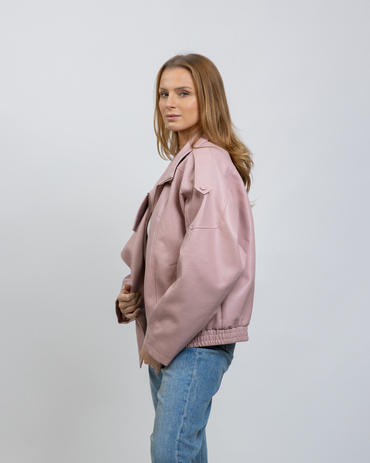 Faux Leather Jacket Blush Pink