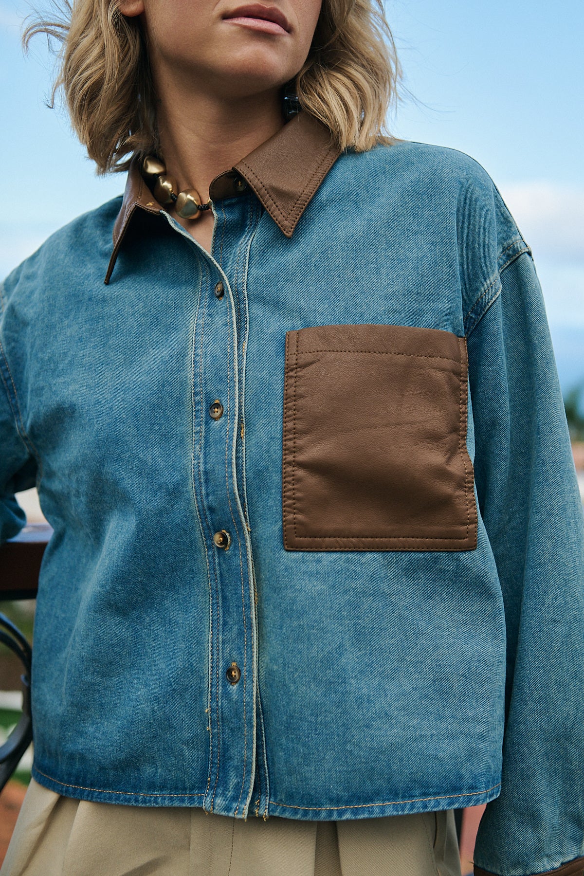 Denim Shirt Brown Detail