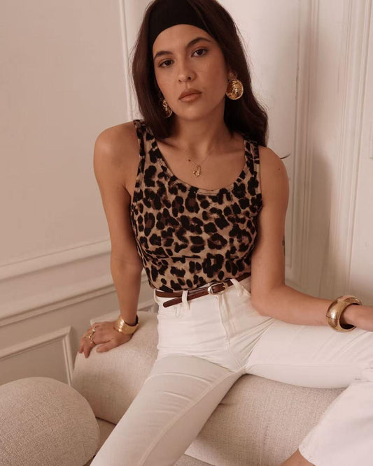 Ribbed Leopard Tank Top
