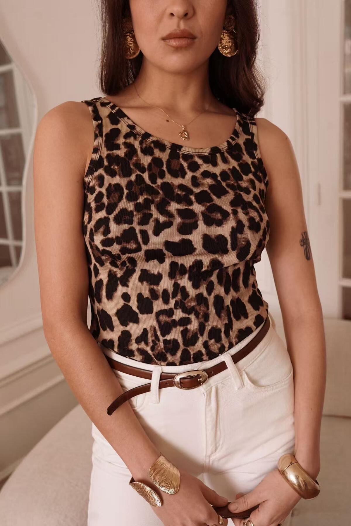 Ribbed Leopard Tank Top