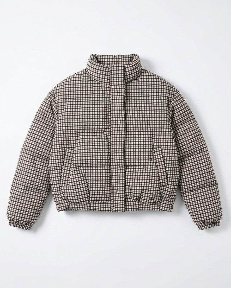 Short puffer check jacket