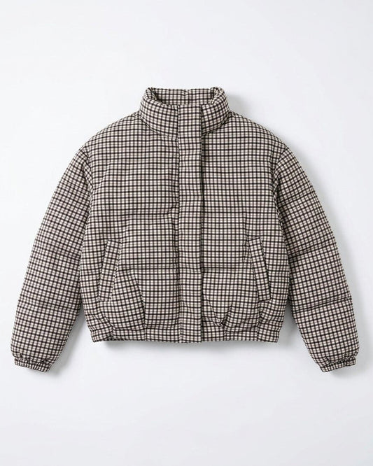 Short puffer check jacket