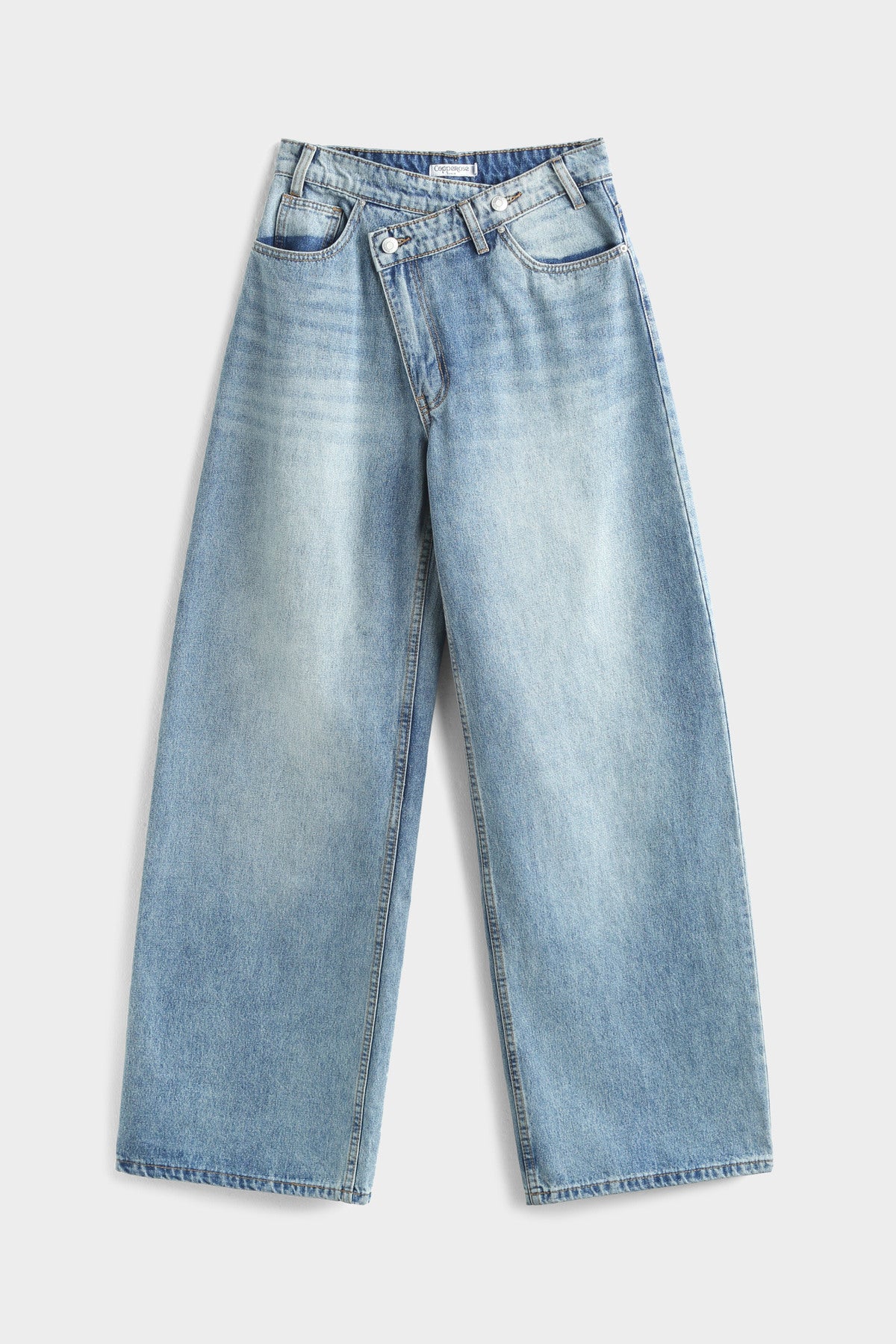 Asymmetric Wide Leg Blue Jeans