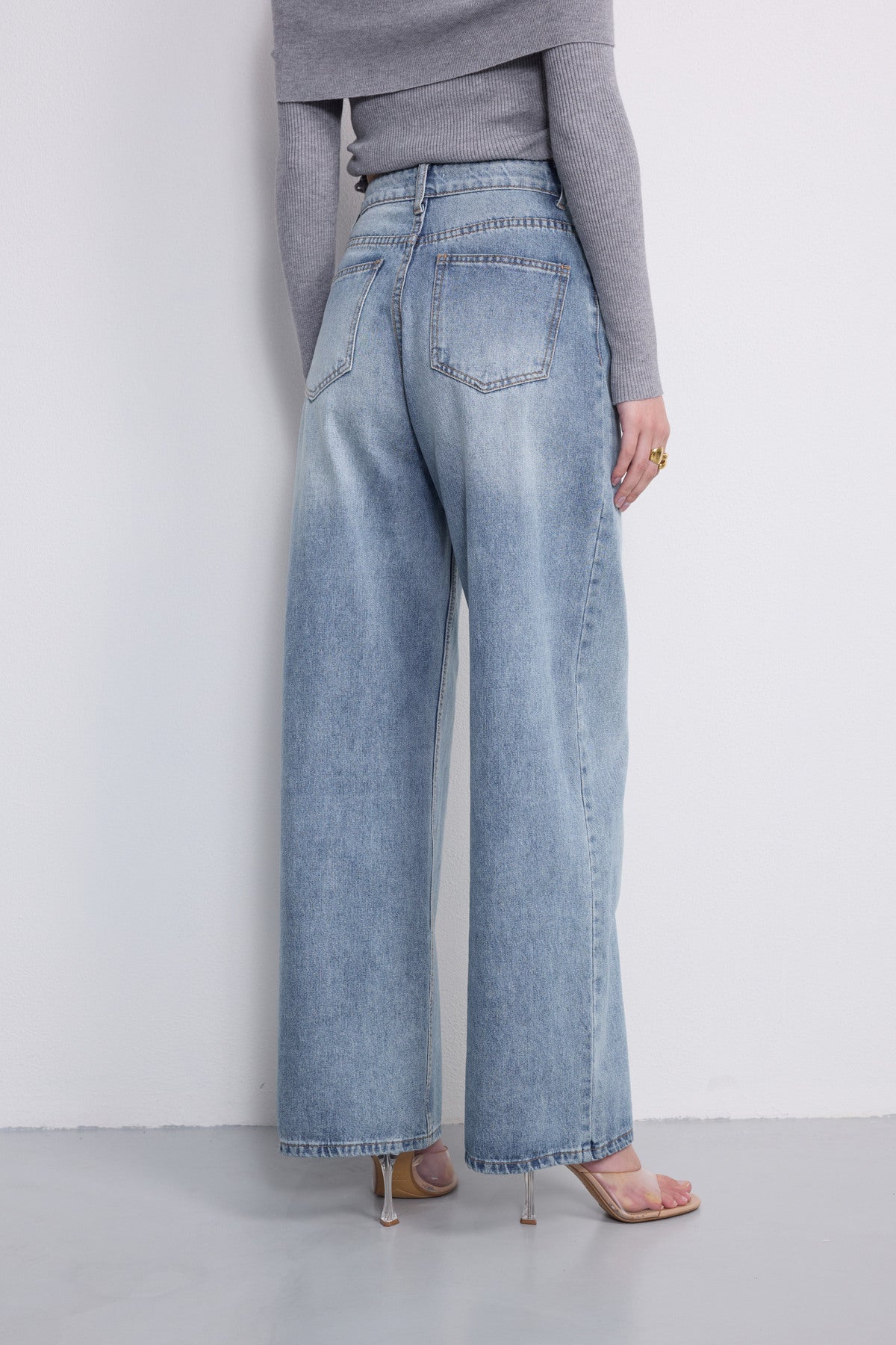 Asymmetric Wide Leg Blue Jeans