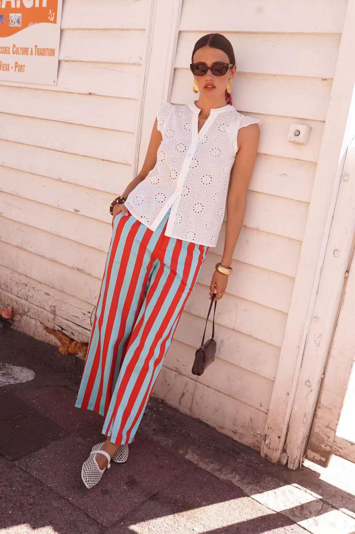 Wide Striped Trousers Red Blue