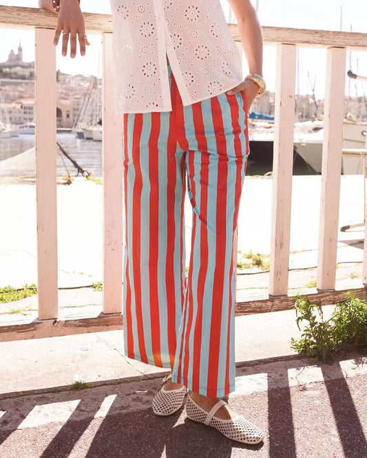 Wide Striped Trousers Red Blue