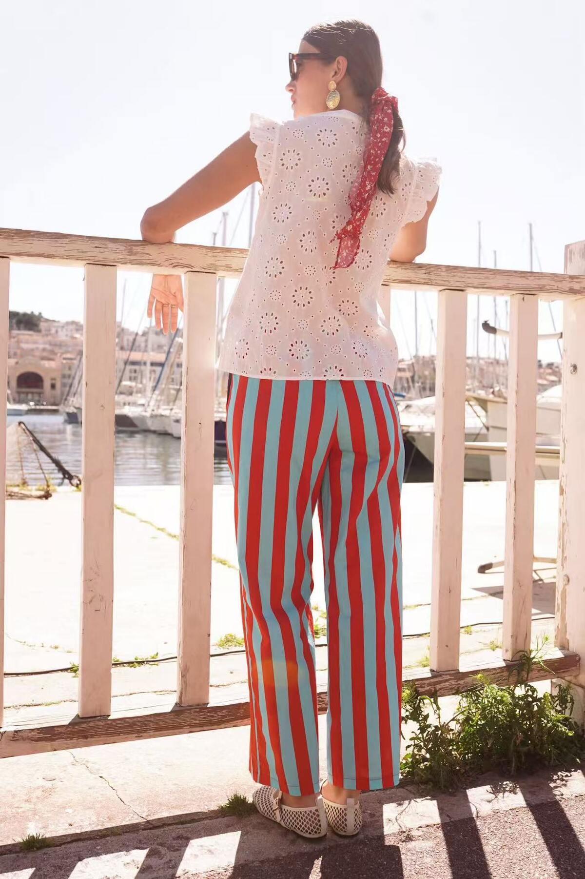 Wide Striped Trousers Red Blue