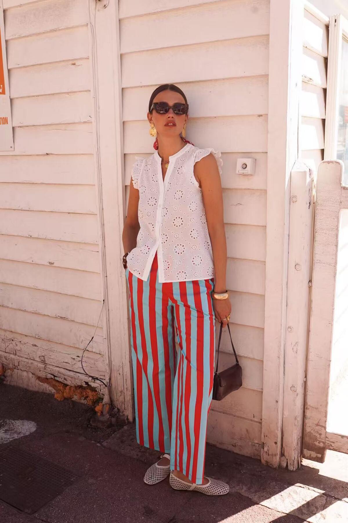 Wide Striped Trousers Red Blue
