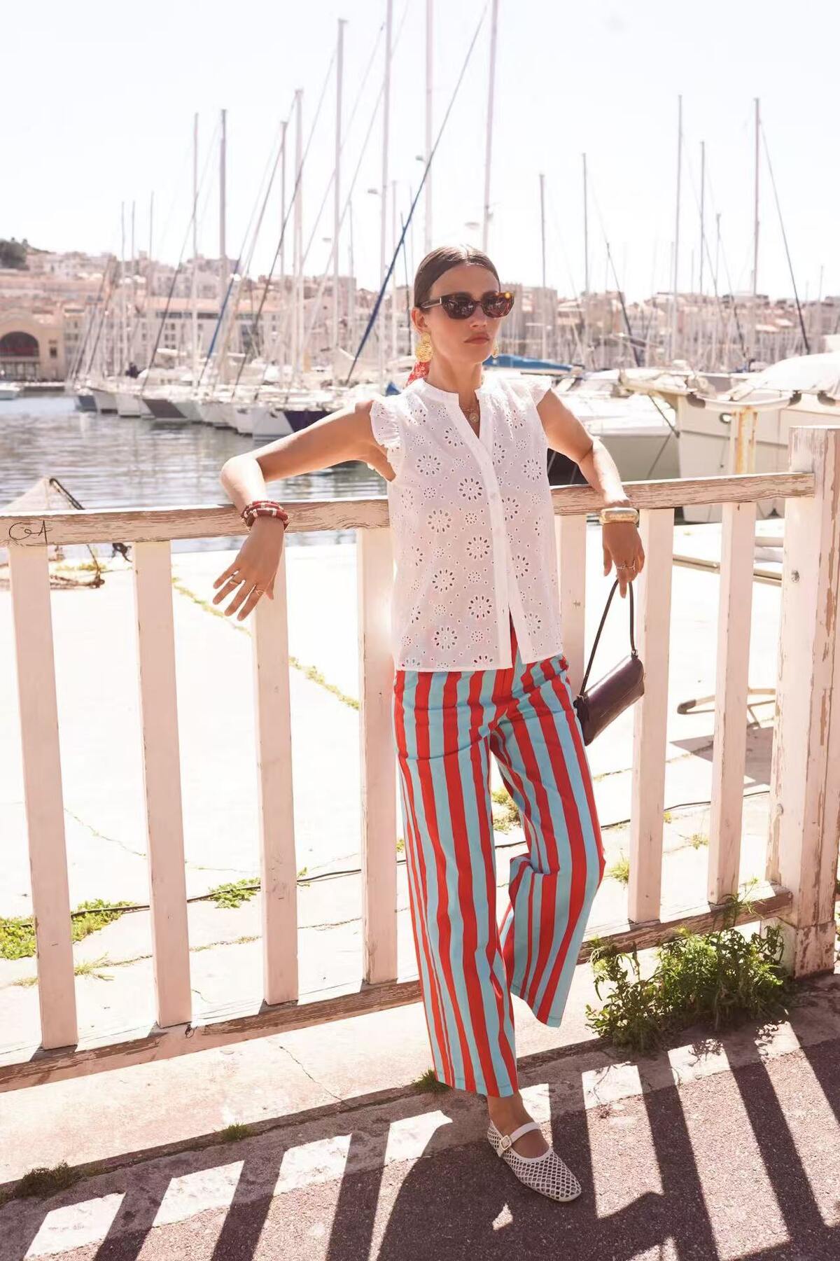 Wide Striped Trousers Red Blue