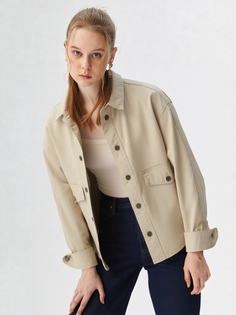 Oversized Canvas Shirt Biege