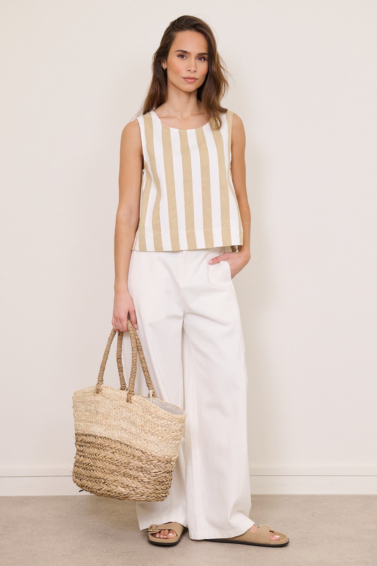 Beige Striped Top