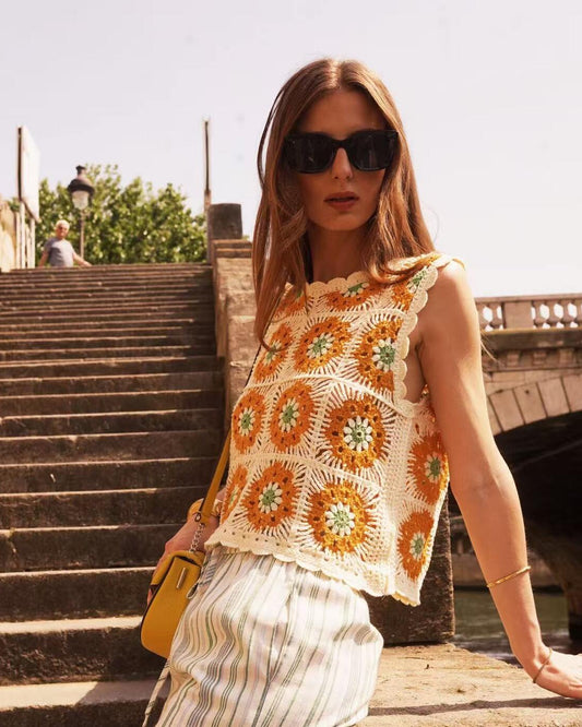 Graphic crochet top Beige