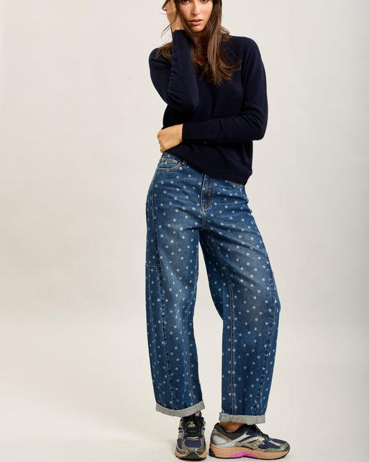 Denim polka dot barrel jeans