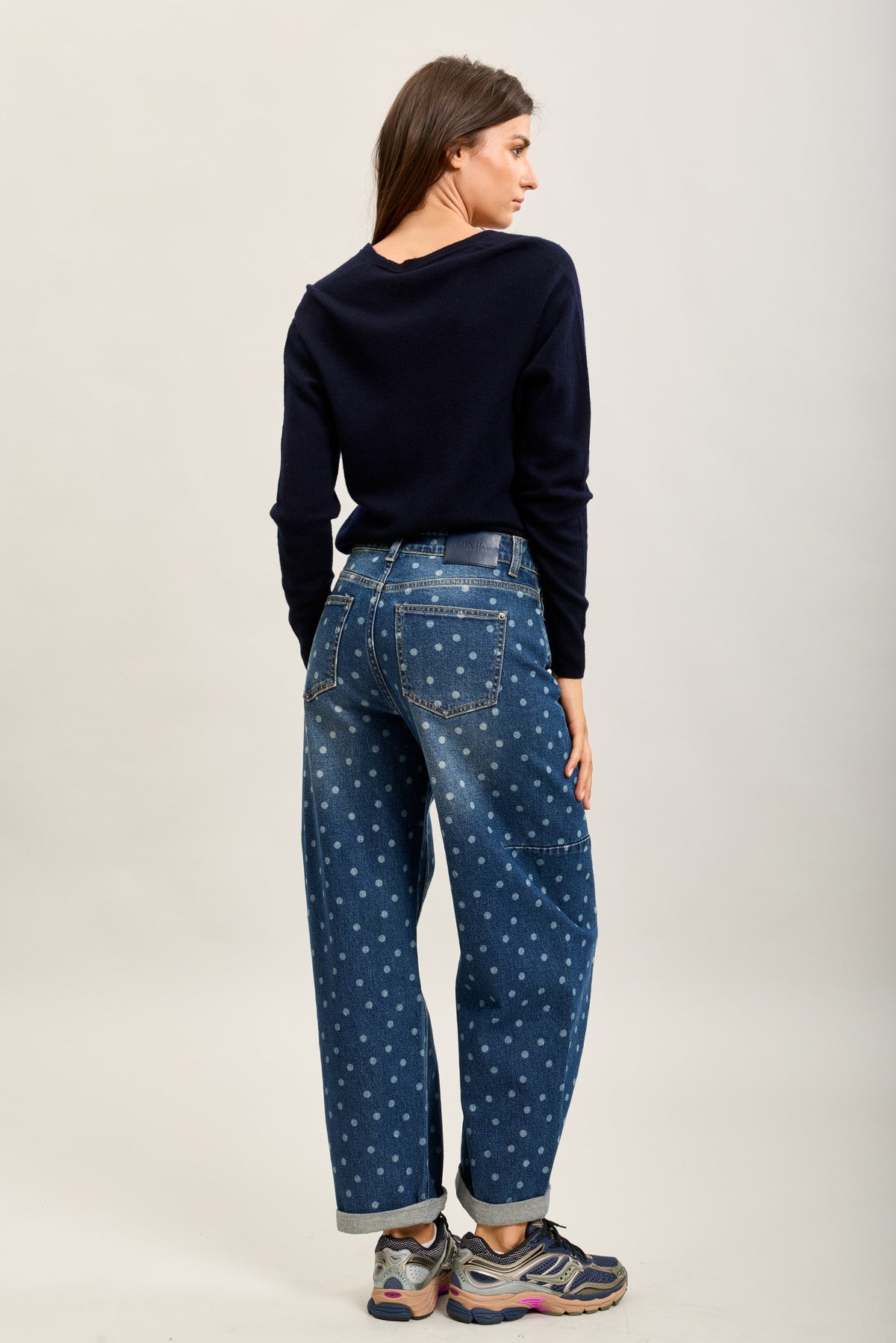 Denim polka dot barrel jeans