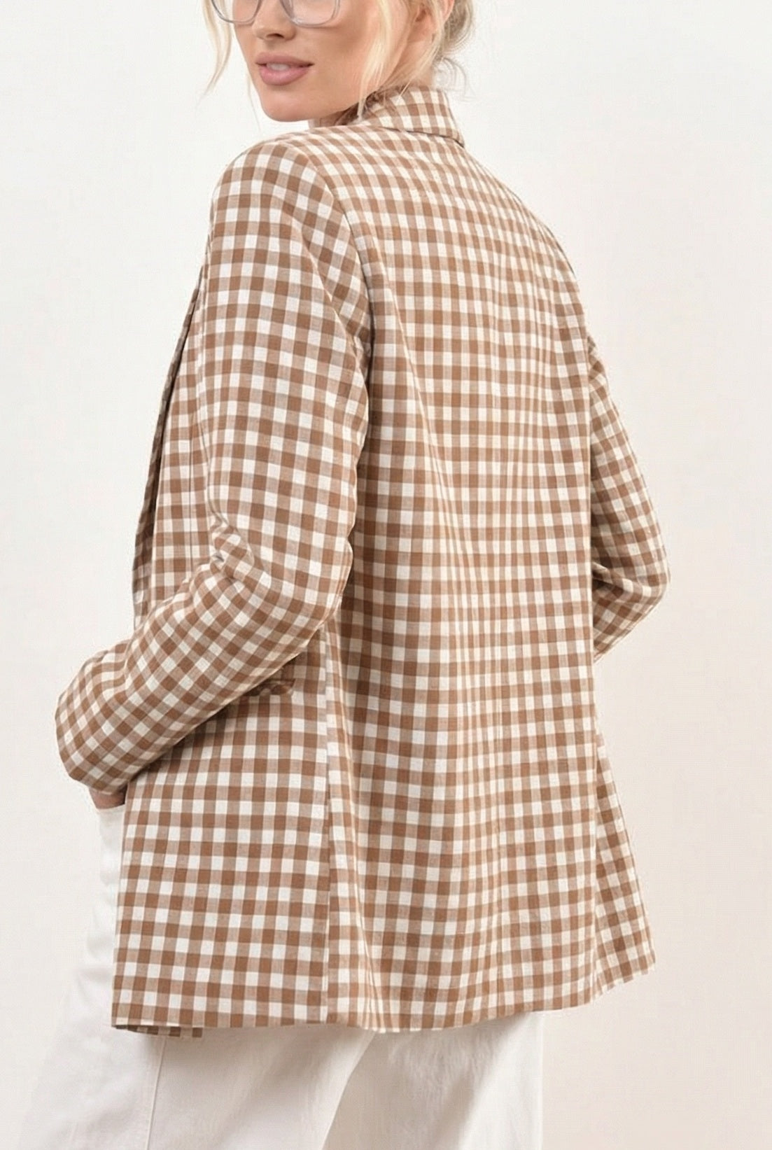 Gingham Coffee Blazer