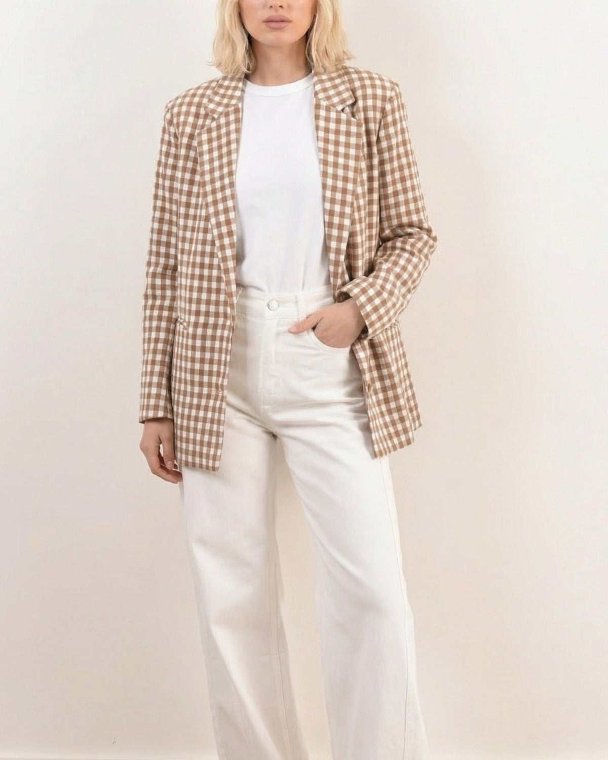 Gingham Coffee Blazer